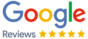 Google reviews with five gold stars, indicating excellent customer satisfaction.