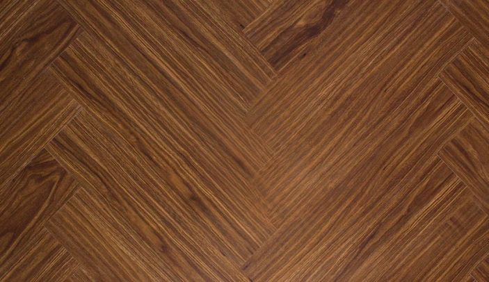 Rich brown herringbone SPC flooring with wood texture
