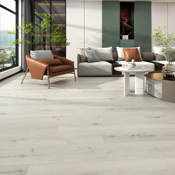SPC plank flooring with realistic grain finish.