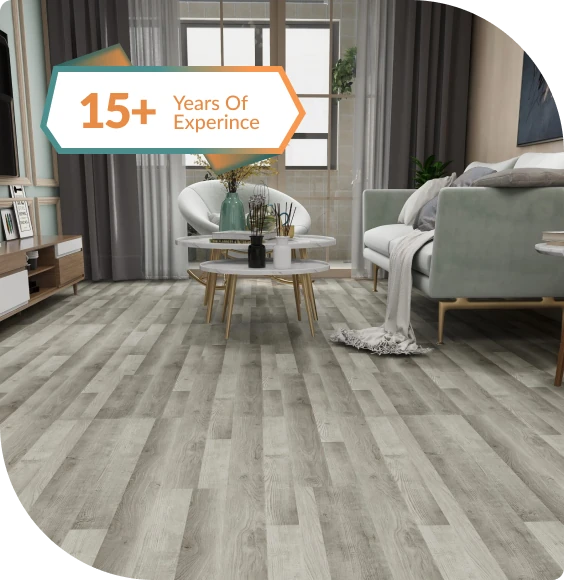 Bright Living Room With Light Grey SPC Flooring 15 Years Experience