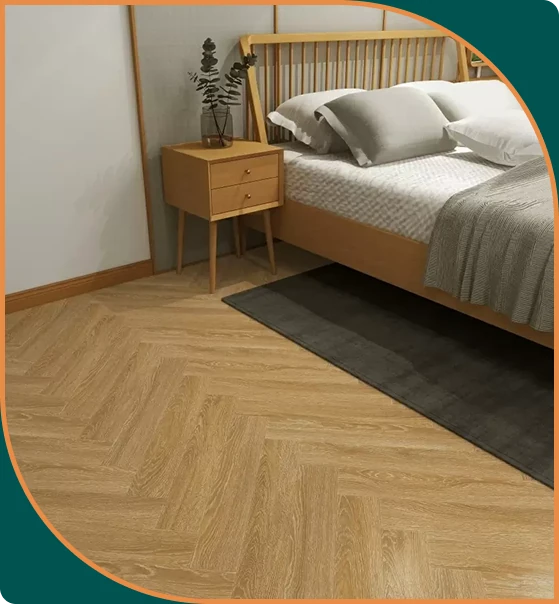 Cozy Bedroom With Light Oak Herringbone SPC Flooring