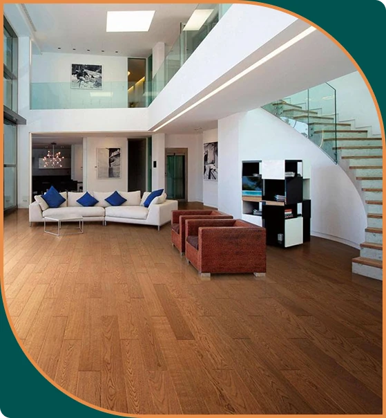 Luxury Duplex Living Room With Warm Brown SPC Wood Flooring