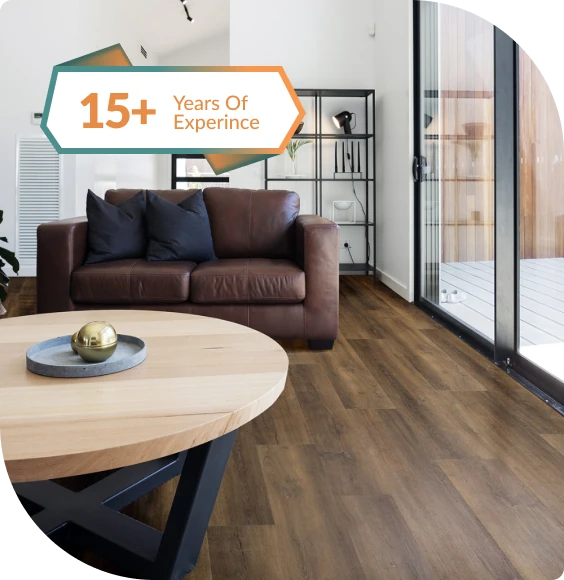 Modern Living Room With Dark SPC Wood Flooring 15 Years Experience