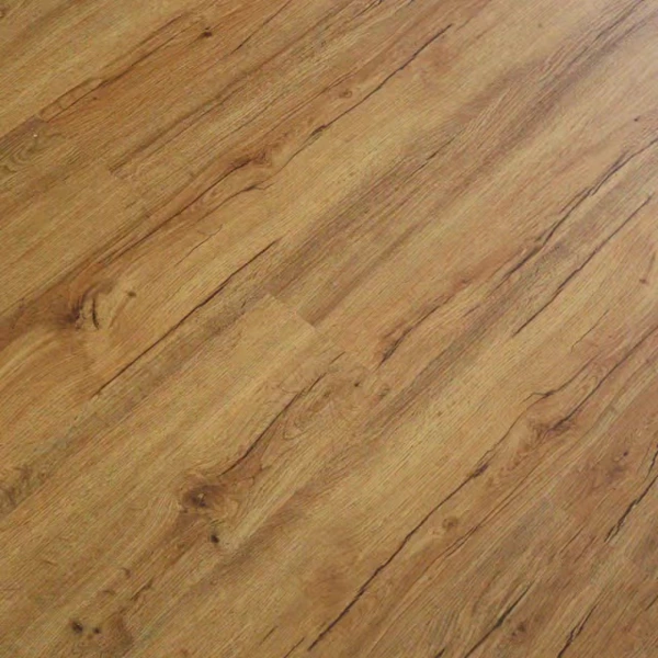 Diagonal view of light brown wood floor planks